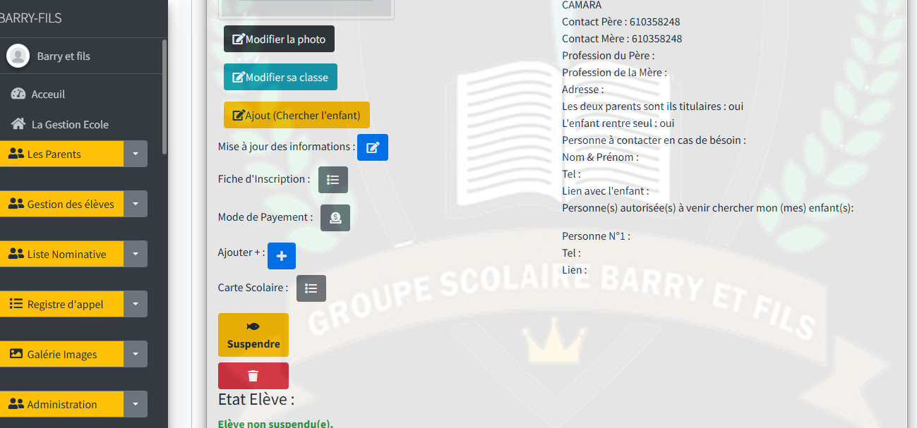 Application de gestion pour écoles